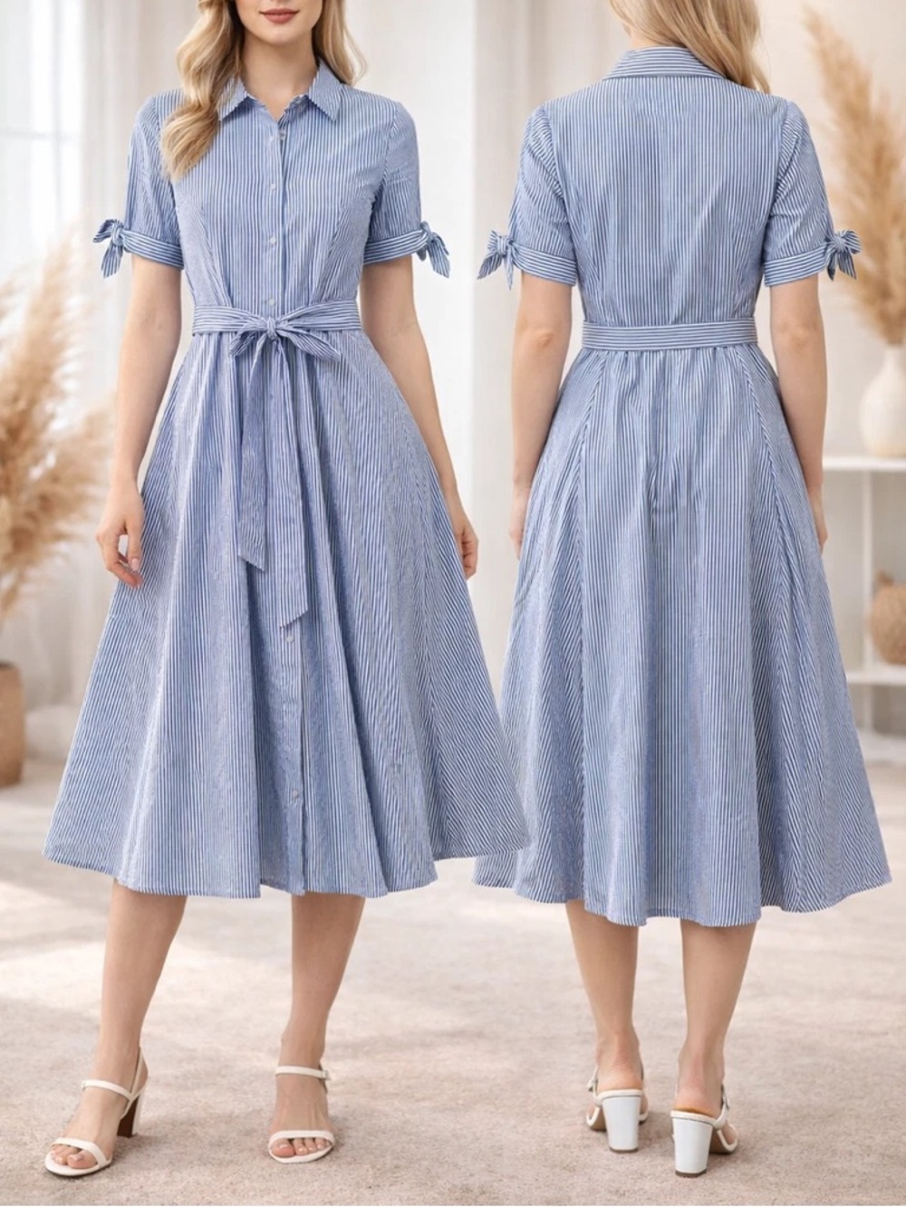 NWT Calvin Klein Button Front Collard Short Sleeve Bow Shirt Dress: Size 10